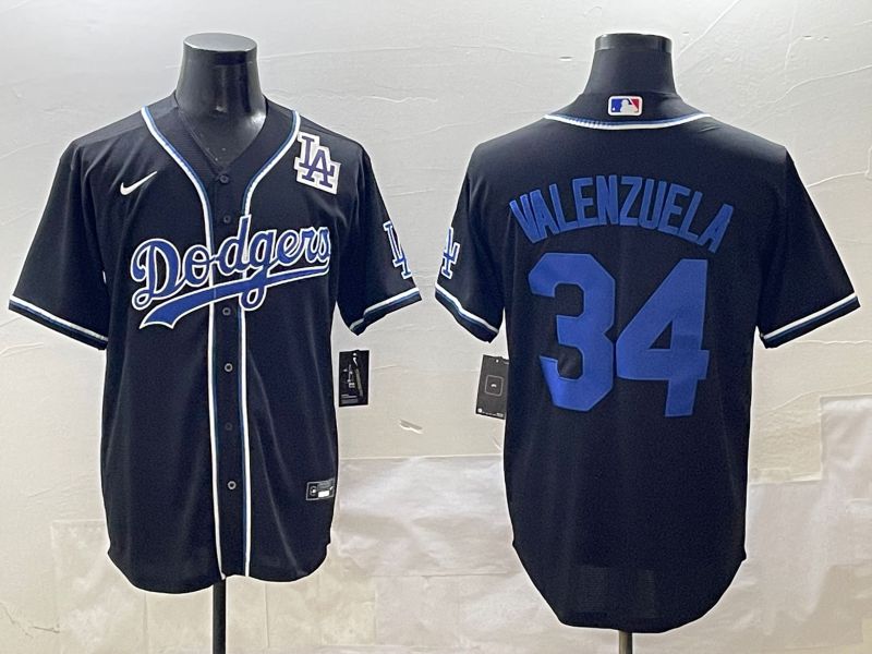 Men 2025 Los Angeles Dodgers 34 Valenzuela Black Three generations Fashion Nike MLB Jersey style 4